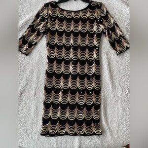 Crystal Doll Black and Gold Sequin Long Sleeve Dress